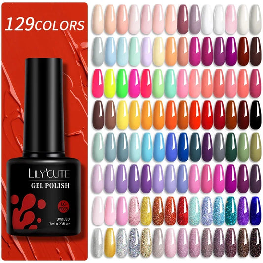 LILYCUTE 129 Colors 7ML Nail Gel Polish Nail Supplies Vernis Semi Permanent Nail Art Manicure Soak Off LED UV Gel Nail Varnishes.